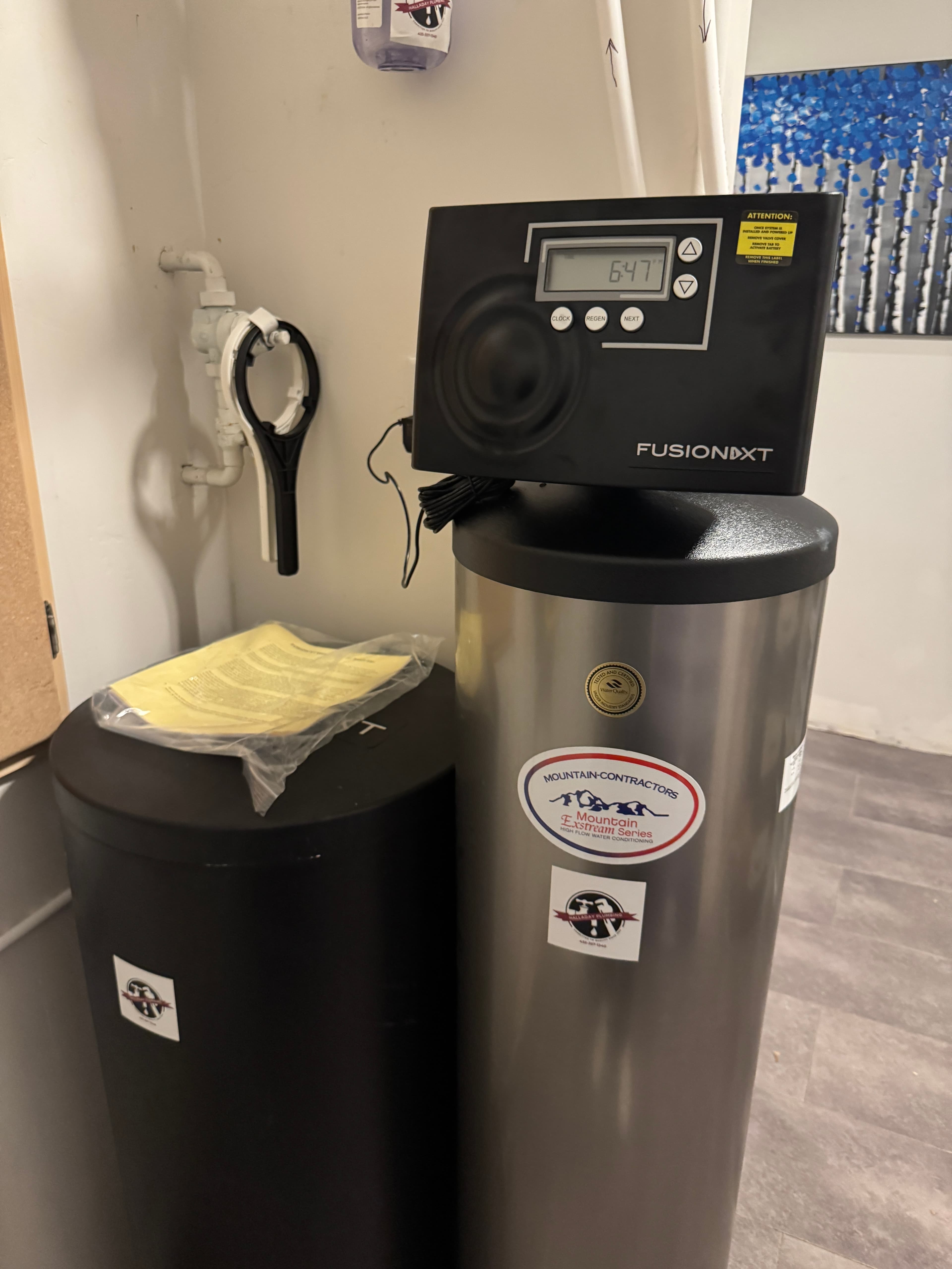 Whole-house water softener and filtration system installed by Halladay Plumbing in a Cedar City home